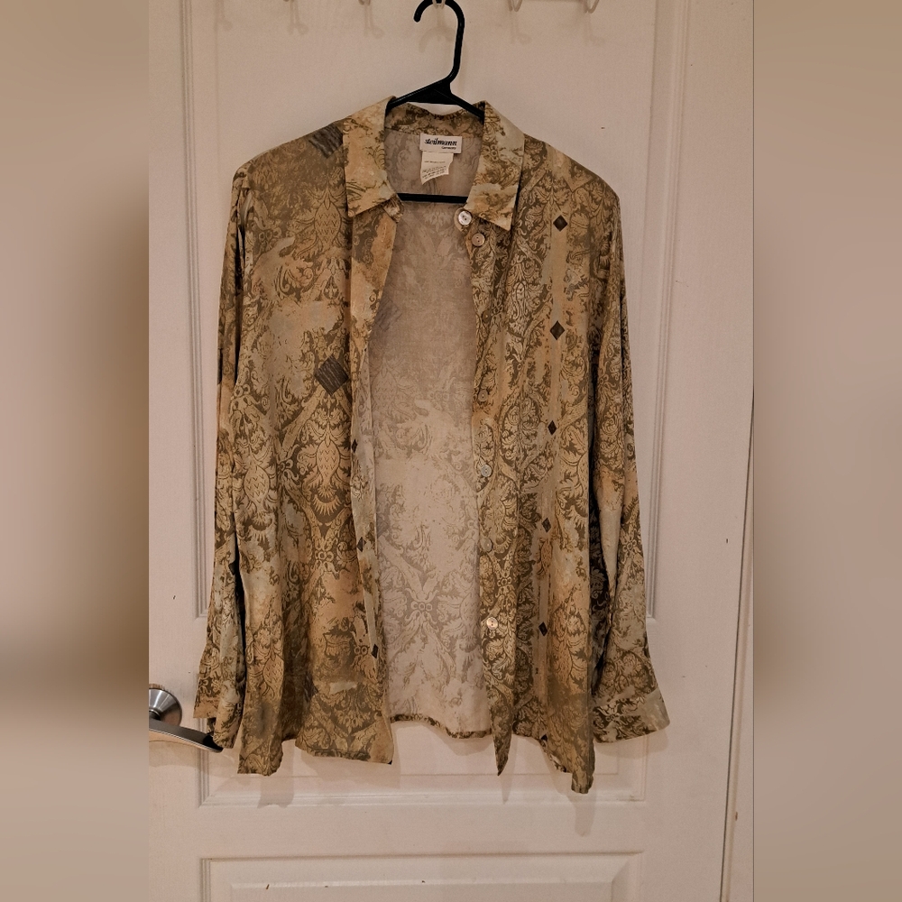 🌿 Vintage Earthy Elegance | Steilmann Button-Up Blouse